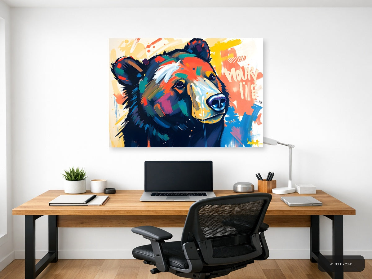 Colorful Abstract Bear Portrait Modern Wall Art — A1 / Office