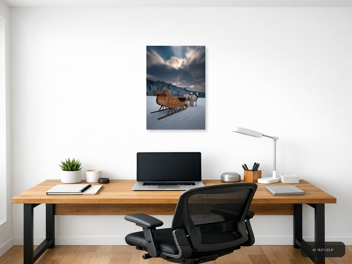 Santa's Sleigh Winter Forest Snow Photography Wall Art — A2 / Office