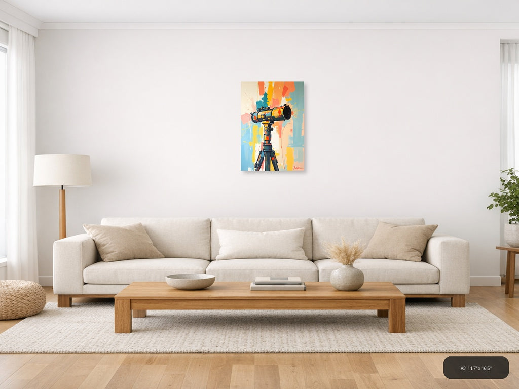 Abstract Telescope Illustration Modern Colorful Wall Art — A3 / Living Room