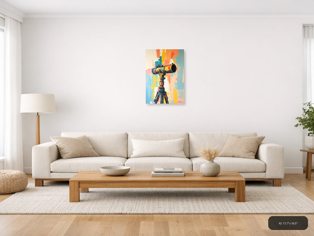 Abstract Telescope Illustration Modern Colorful Wall Art — A3 / Living Room