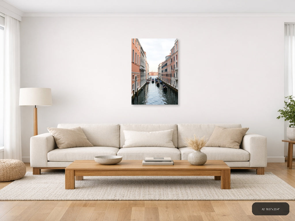 Venice Canal Gondolas & Architecture | Minimalist Travel Wall Art — A2 (Living Room)