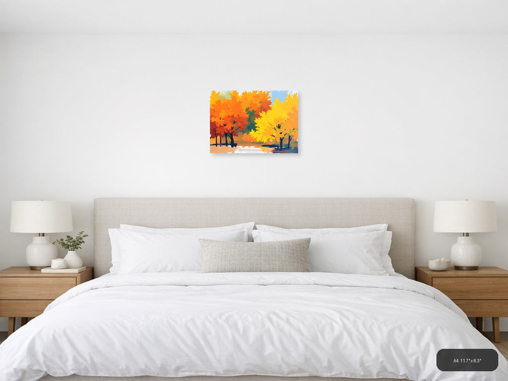 Abstract Autumn Trees by Water - Landscape Wall Art — A4 / Bedroom