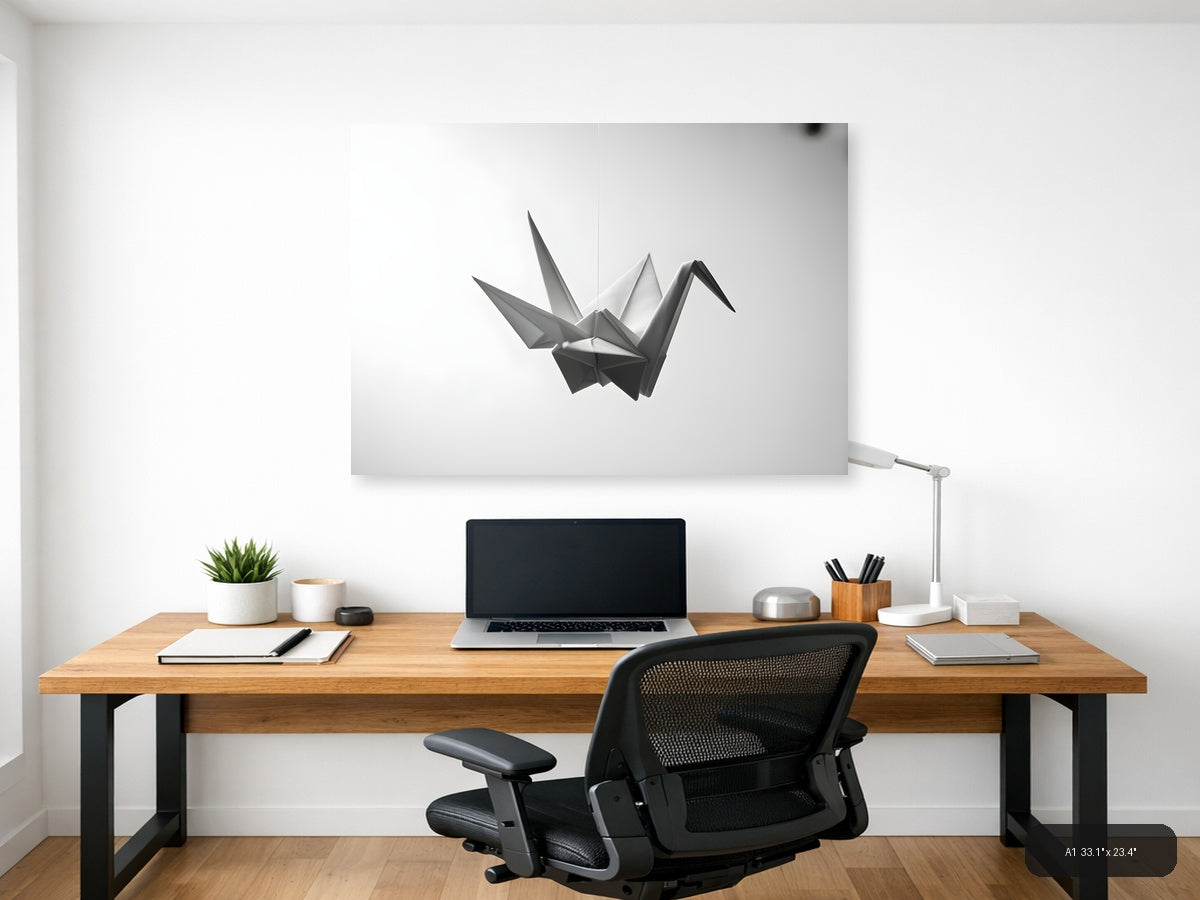 Minimalist Paper Crane Geometric Sculpture Wall Art — A1 / Office