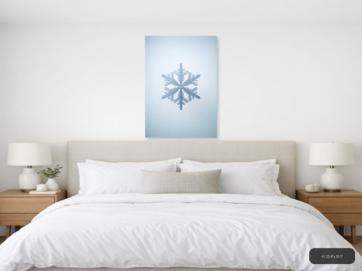 Minimalist Blue Snowflake Illustration Wall Art — A1 / Bedroom