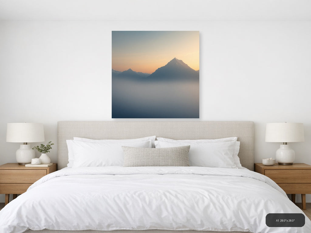 Misty Mountain Peak Minimalist Sunrise Wall Art — A1 / Bedroom