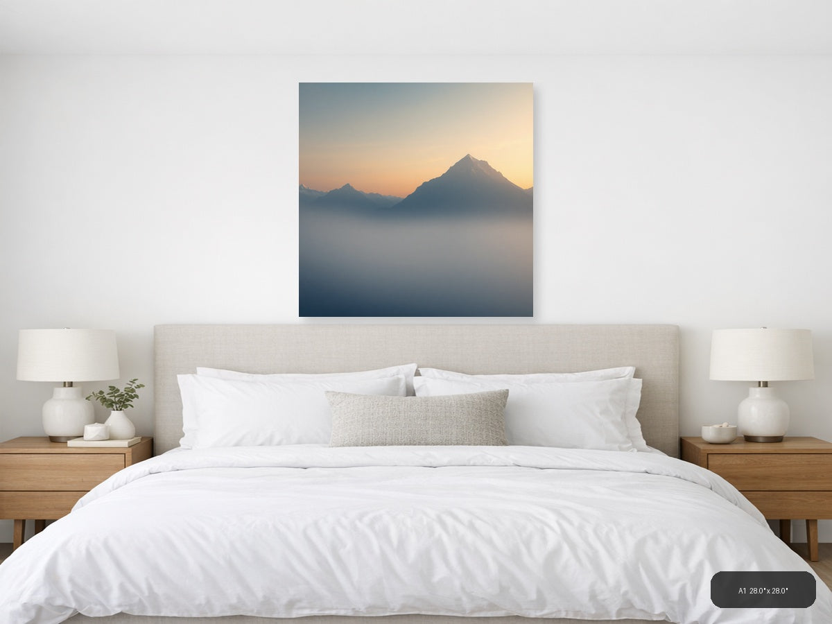 Misty Mountain Peak Minimalist Sunrise Wall Art — A1 / Bedroom