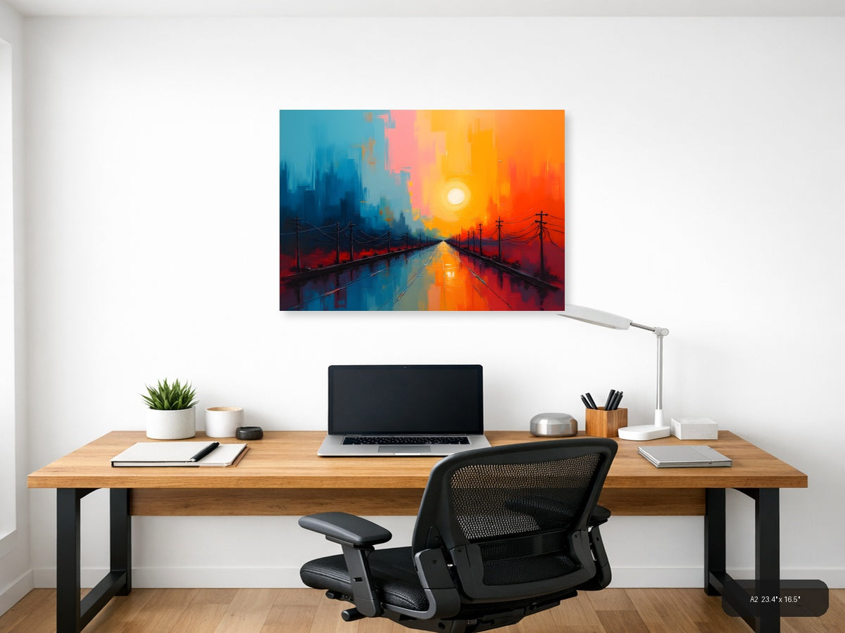 Abstract Sunset Highway with Power Lines Wall Art — A2 / Office