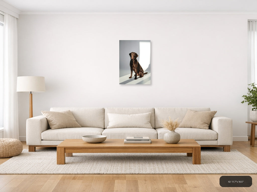 Brown Labrador Portrait Minimalist Wall Art — A3 / Living Room