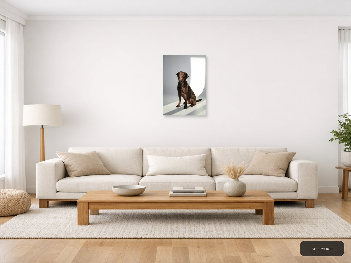Brown Labrador Portrait Minimalist Wall Art — A3 / Living Room