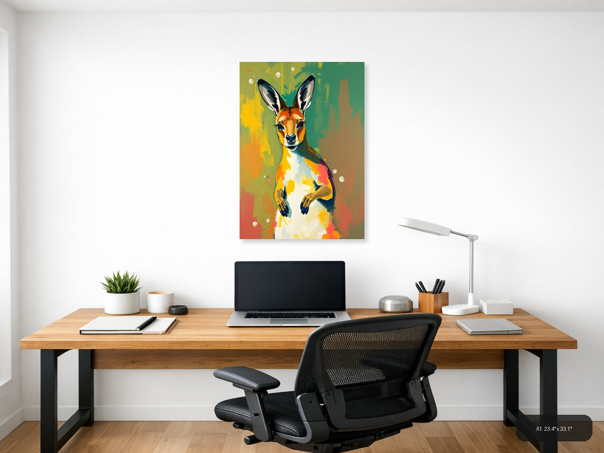 Colorful Abstract Kangaroo Portrait Wall Art — A1 / Office