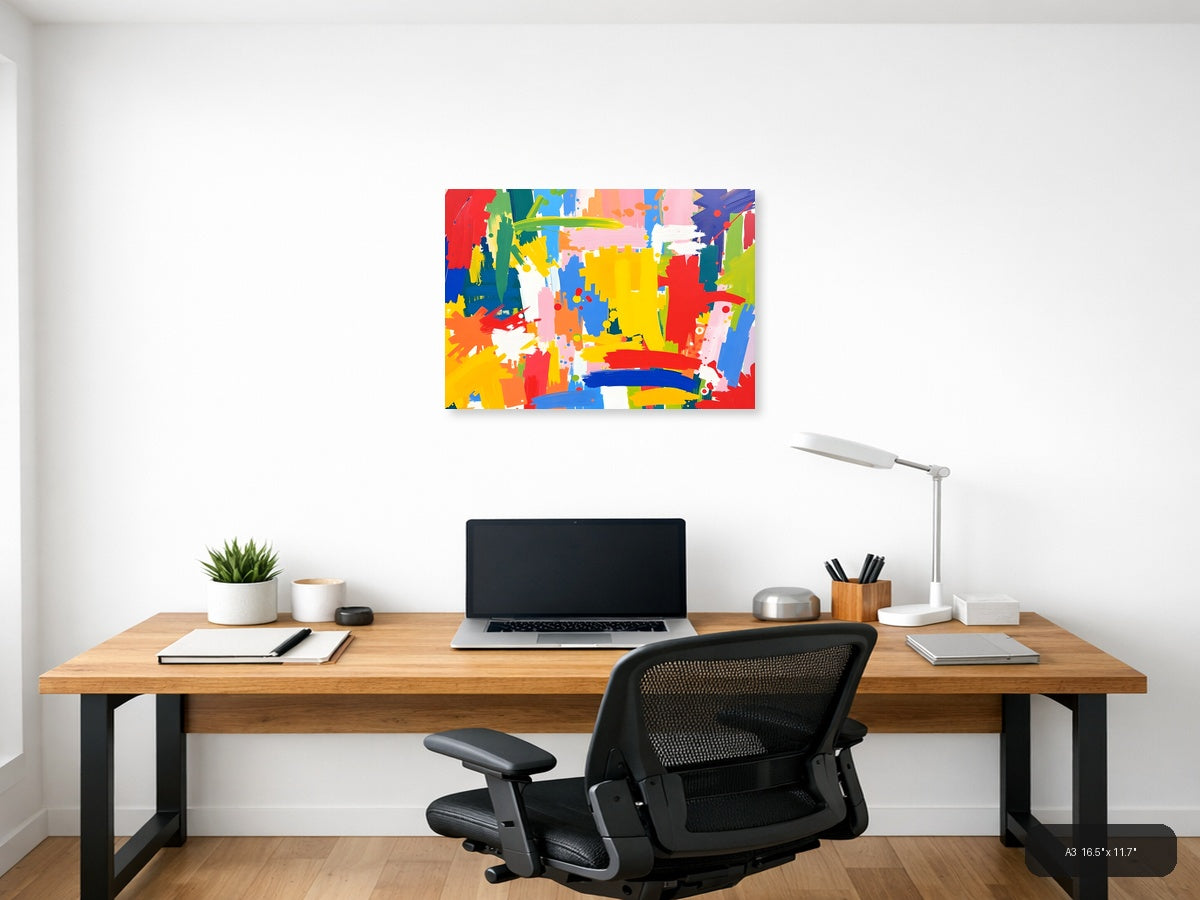 Vibrant Abstract Splatter Colorful Brushstrokes Wall Art — A3 / Office