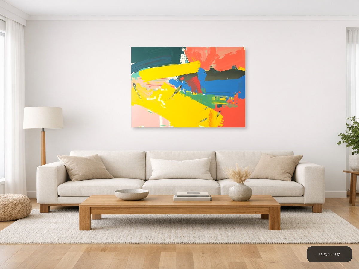 Vibrant Abstract Landscape with Boats - Modern Wall Art — A2 / Living Room