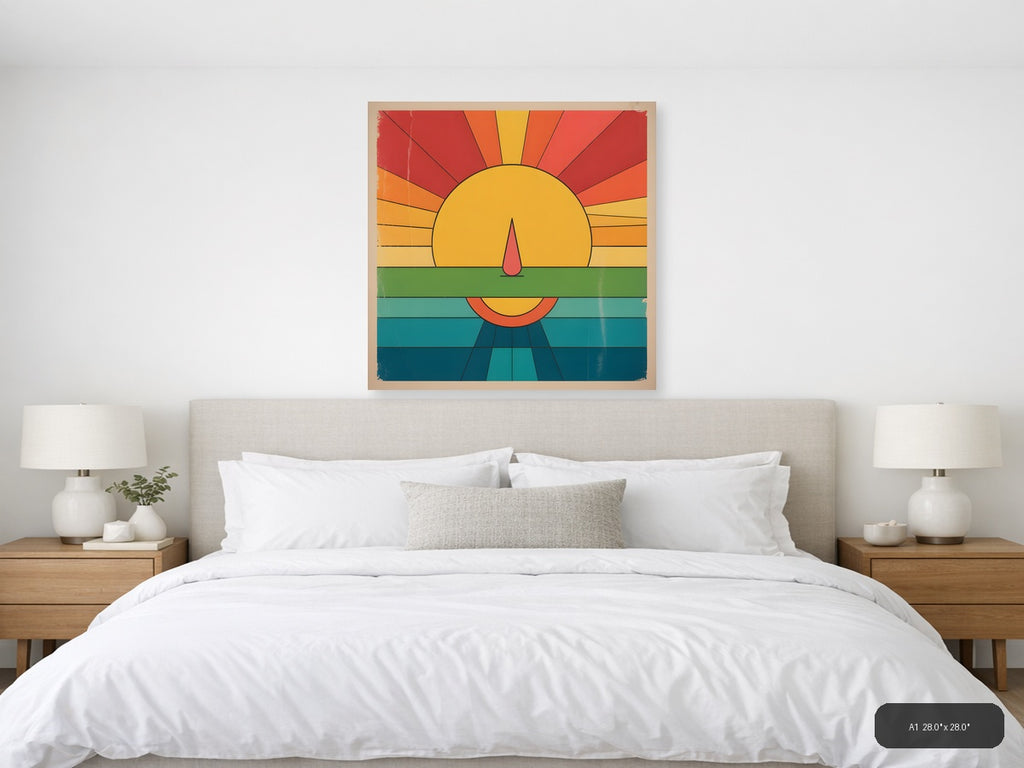 Vintage Sunset Over Water Geometric Wall Art — A1 / Bedroom