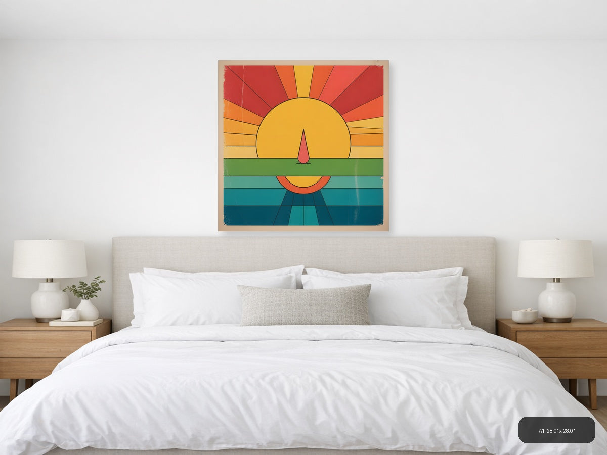 Vintage Sunset Over Water Geometric Wall Art — A1 / Bedroom