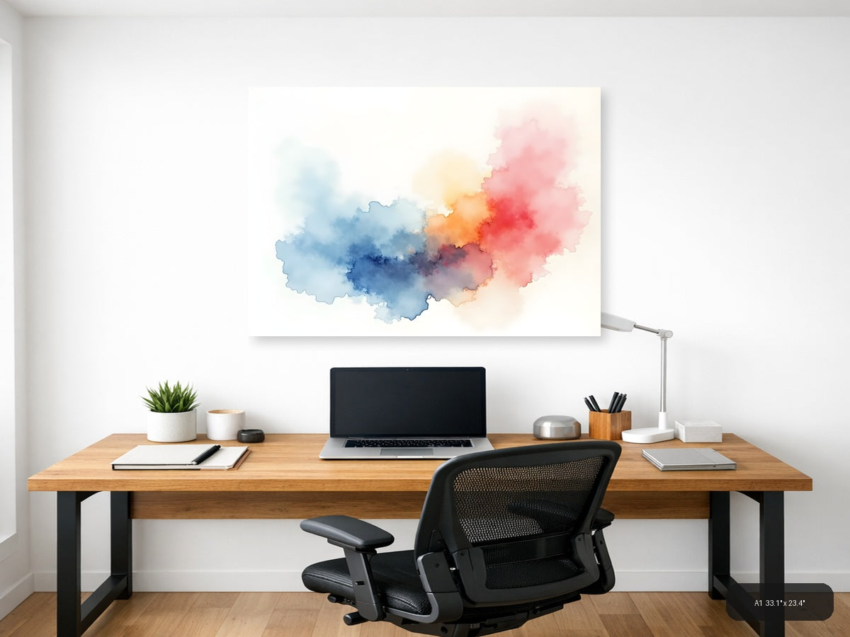 Abstract Watercolor Map China Blue Red Pink Wall Art — A1 / Office
