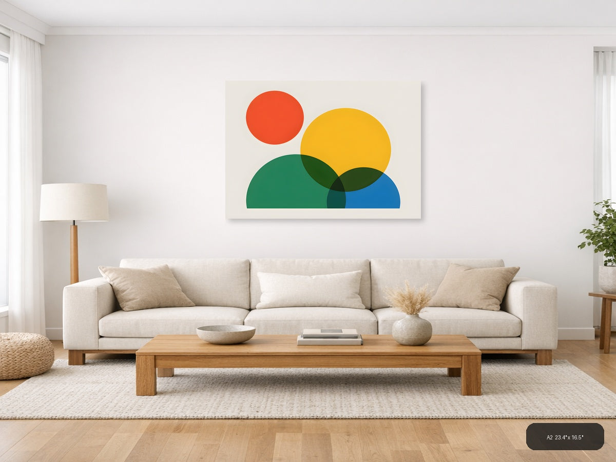 Minimalist Geometric Circles Overlap Abstract Wall Art — A2 / Living Room