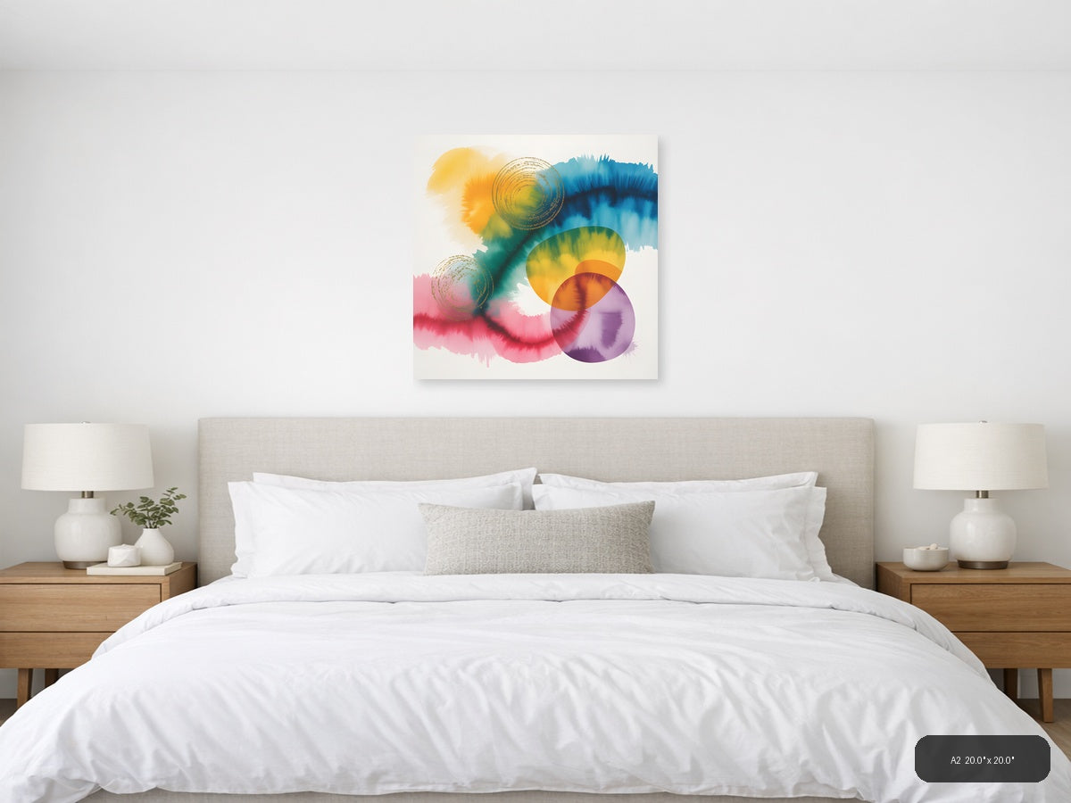 Colorful Watercolor Abstract Circles Wall Art — A2 / Bedroom