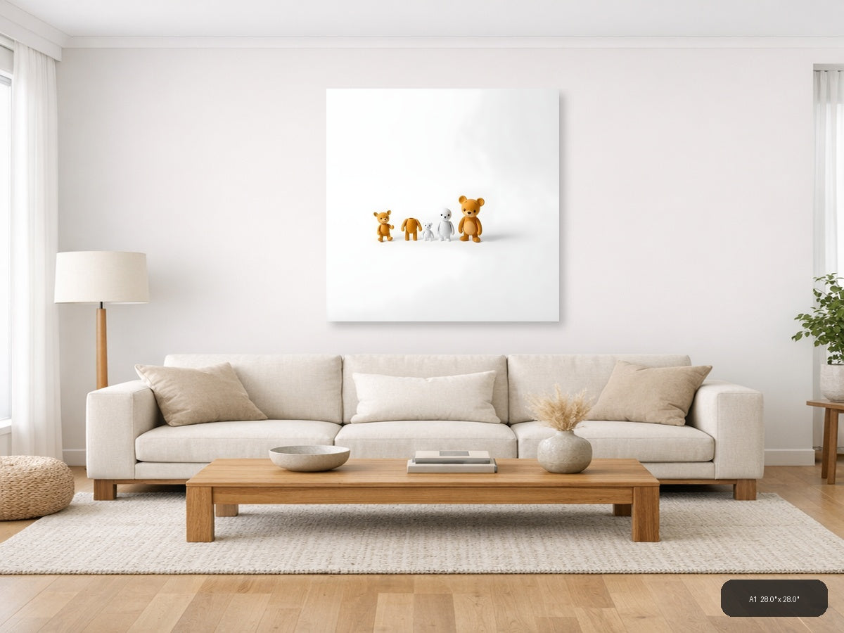 Minimalist Teddy Bears Family Illustration Wall Art — A1 / Living Room