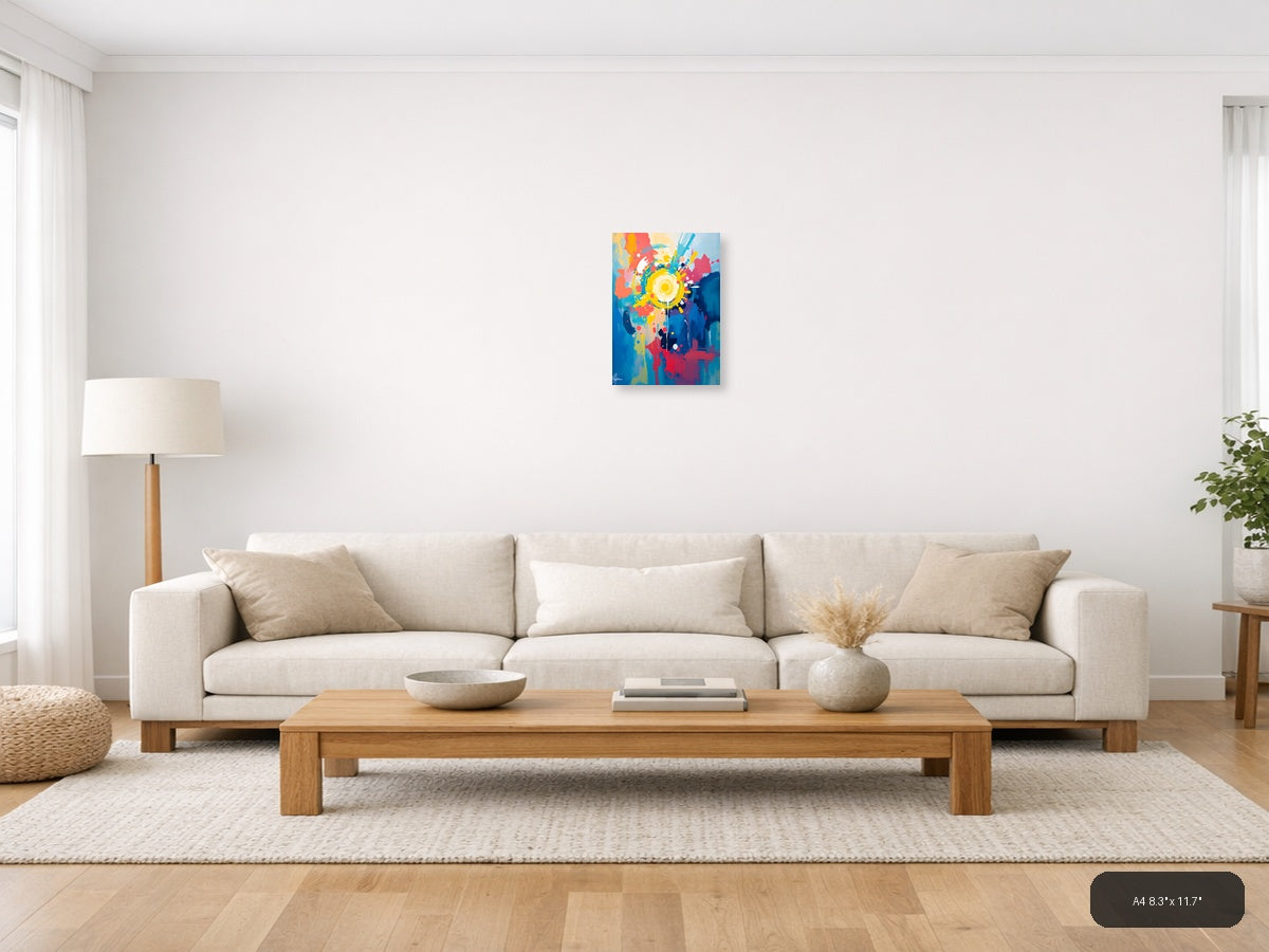 Vibrant Abstract Gear Mind Burst Colorful Wall Art — A4 / Living Room
