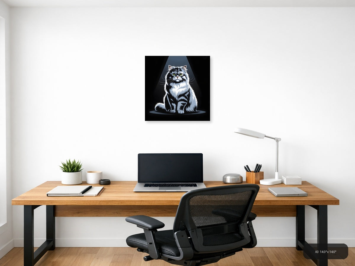 Black and White Cat Portrait Studio Photography Wall Art — A3 / Office