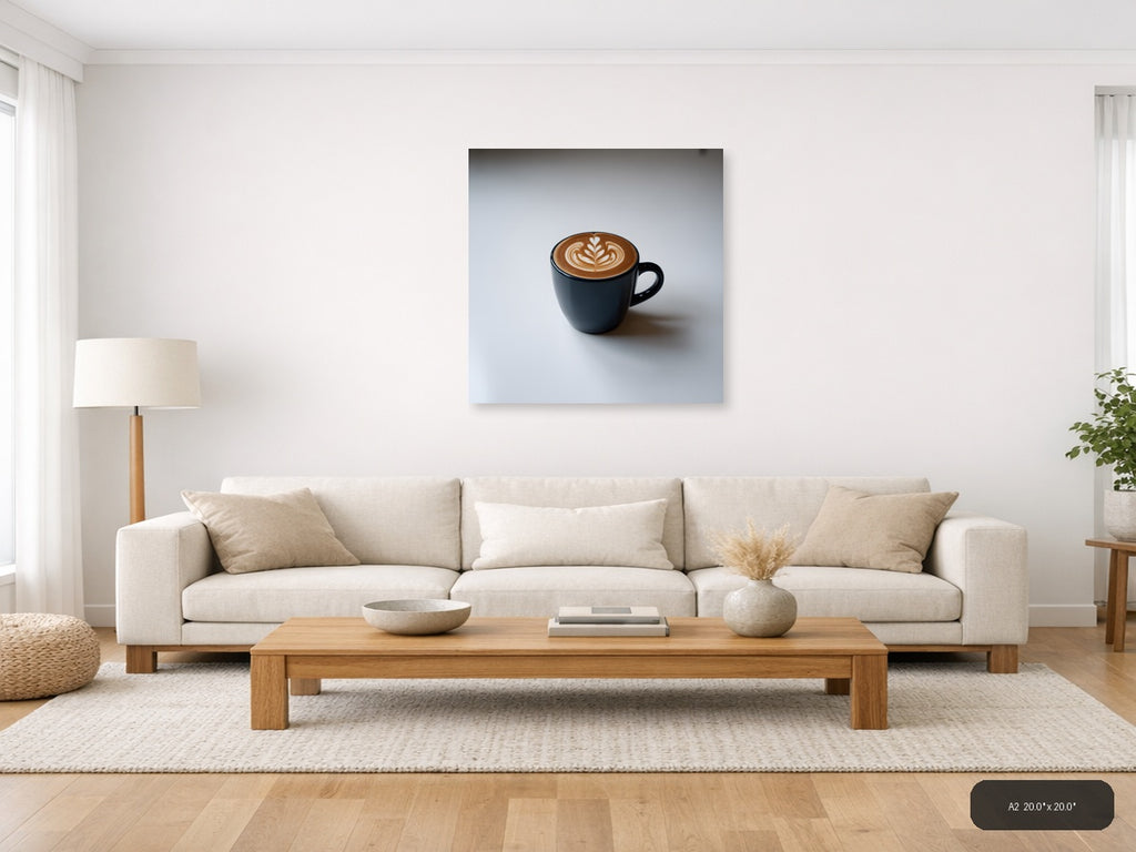 Minimalist Black Coffee Cup with Latte Art Wall Art — A2 / Living Room