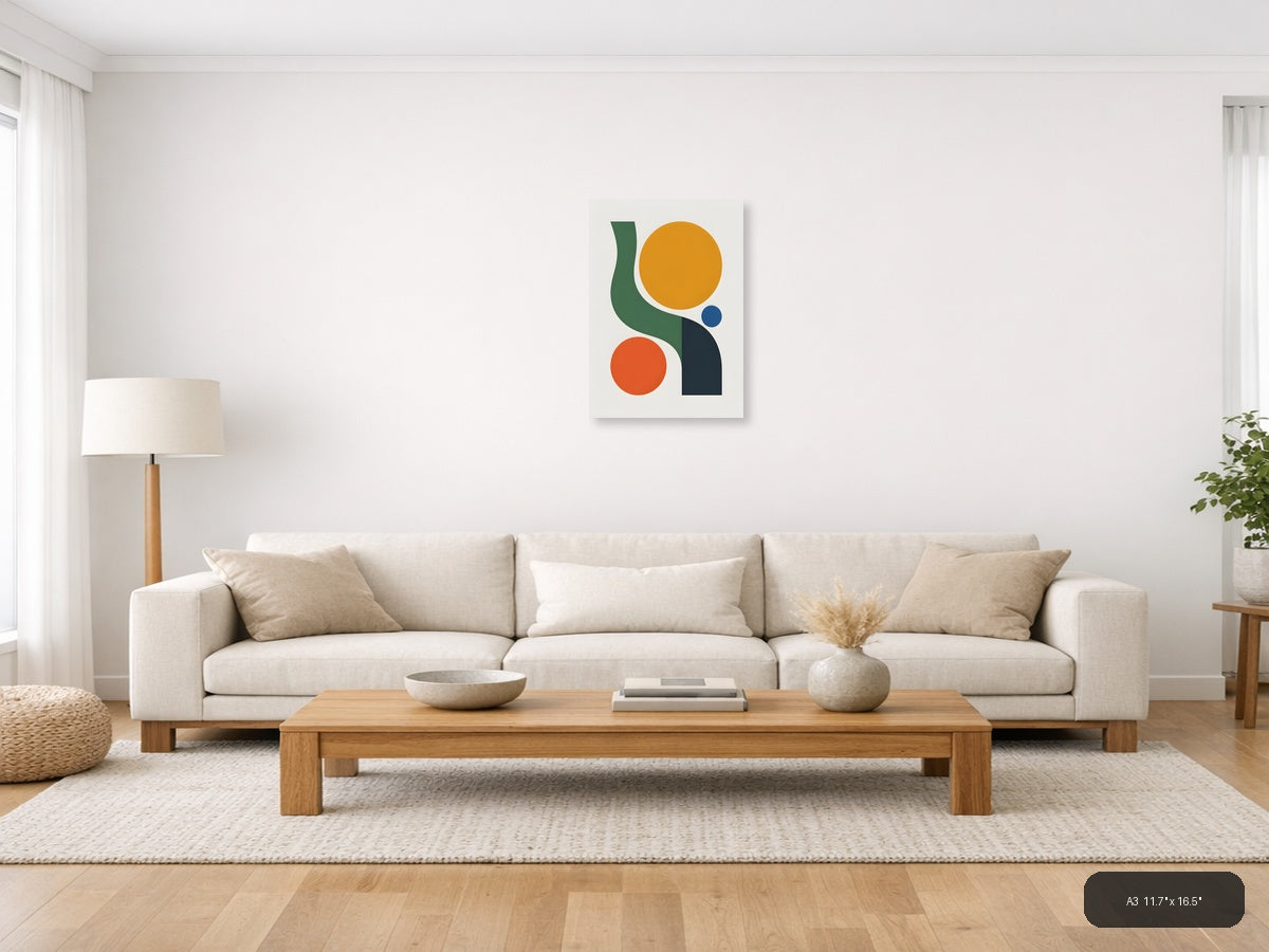 Minimalist Abstract Geometric Shapes Circles Wall Art — A3 / Living Room