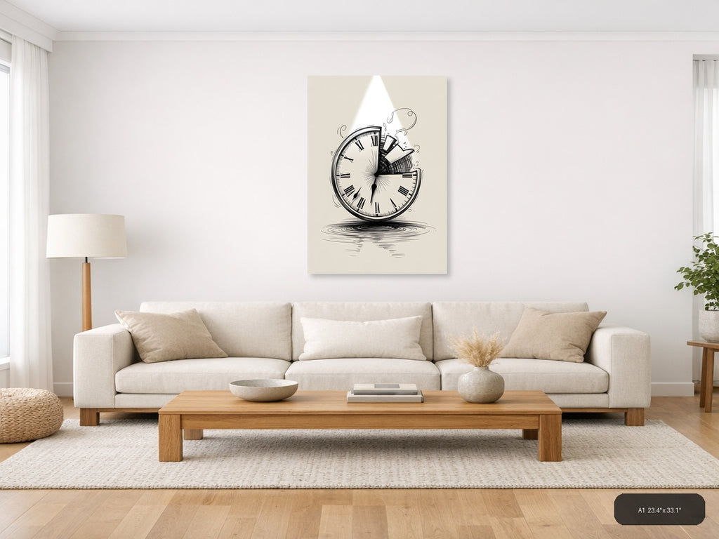 Surreal Melting Clock Line Art Wall Art — A1 / Living Room