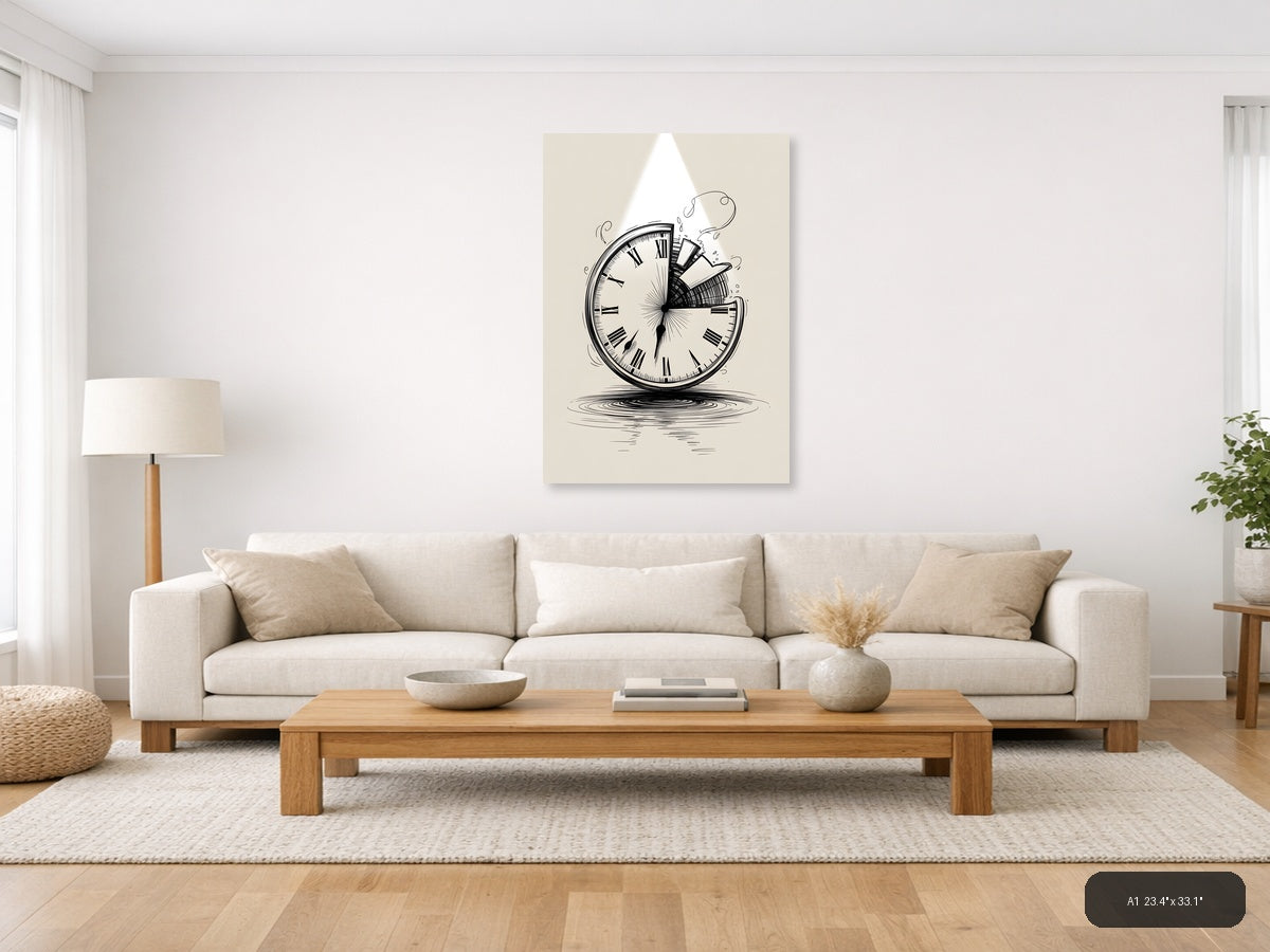 Surreal Melting Clock Line Art Wall Art — A1 / Living Room