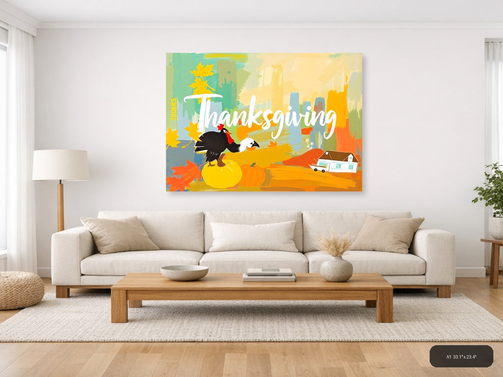 Thanksgiving Turkey Abstract Cityscape Wall Art — A1 / Living Room