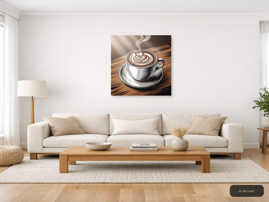 Latte Art Coffee Cup Line Art Drawing Wall Art — A2 / Living Room