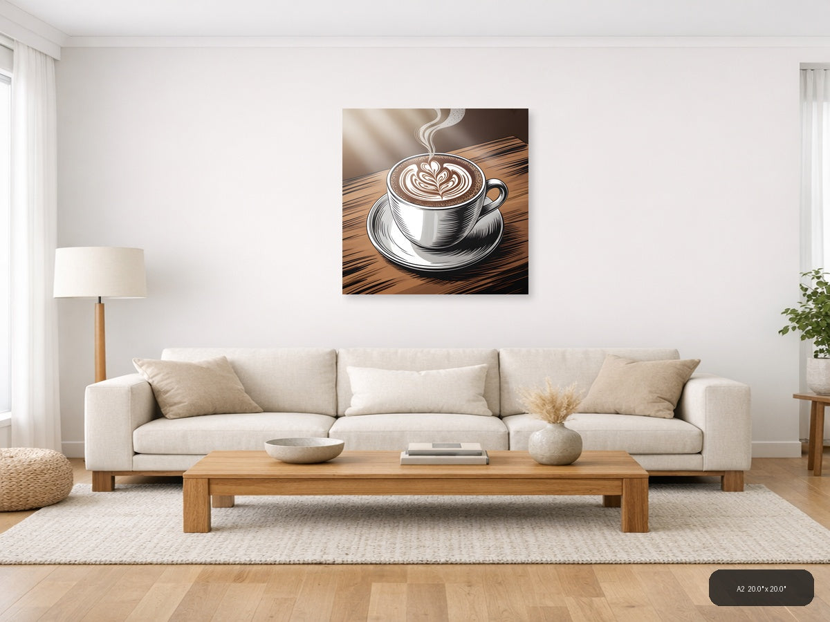 Latte Art Coffee Cup Line Art Drawing Wall Art — A2 / Living Room