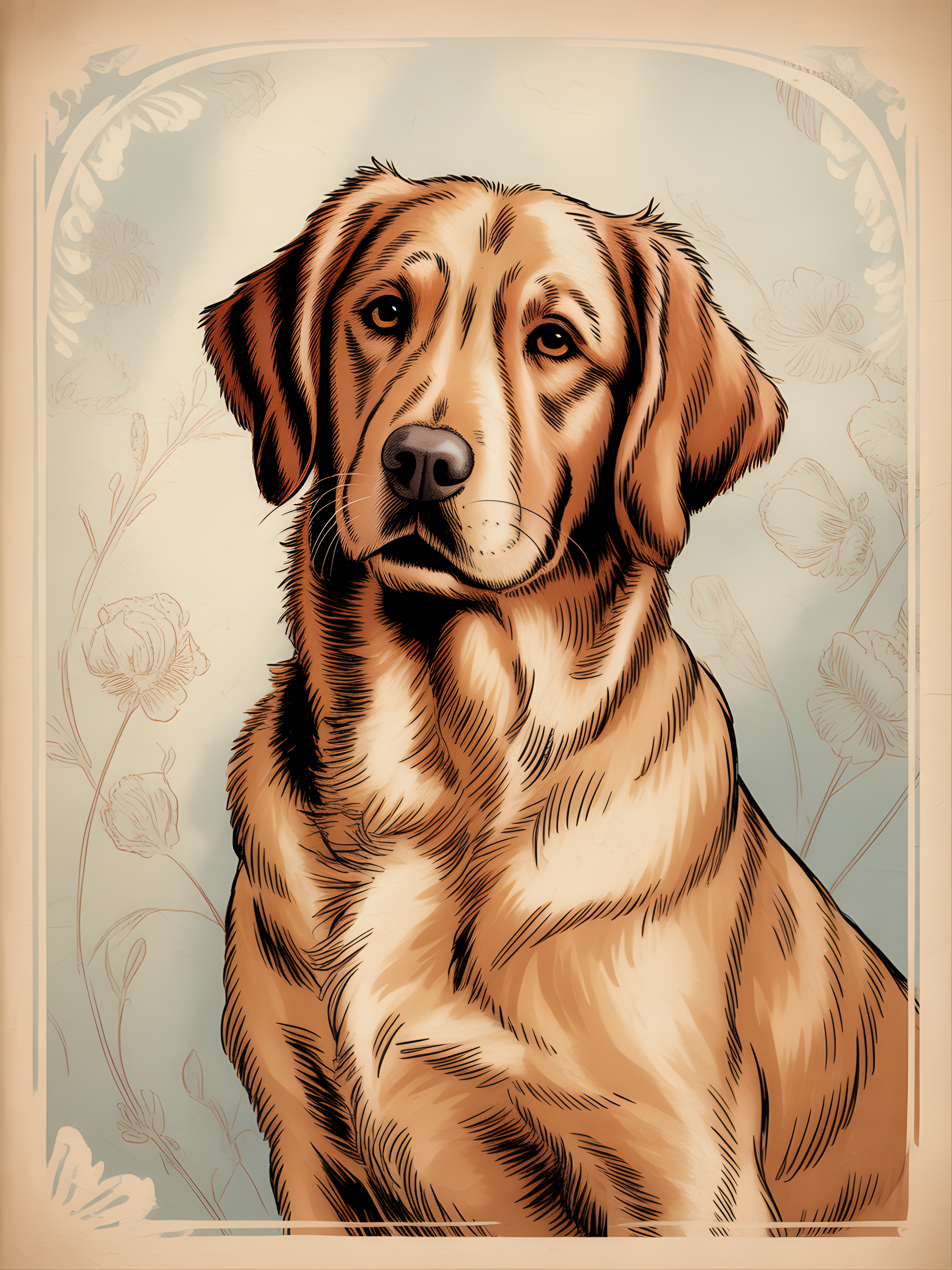 Brown Labrador Retriever Portrait Vintage Wall Art