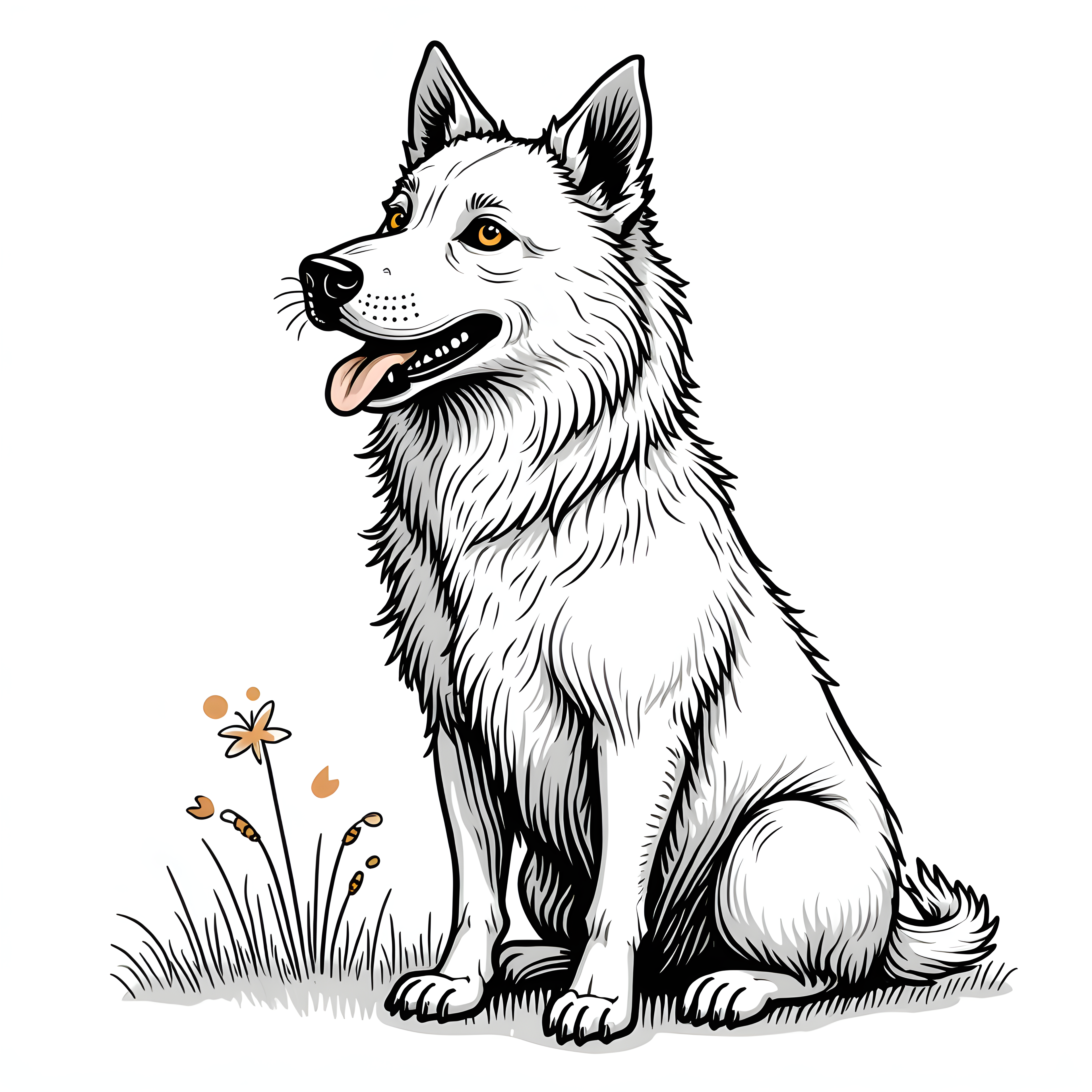 Happy Husky Dog Line Art Drawing Wall Art