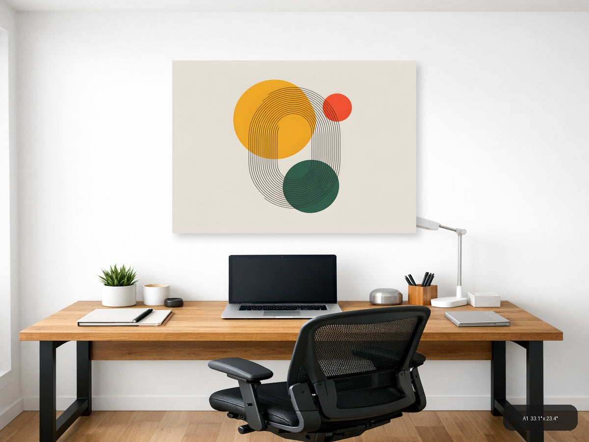 Abstract Line Art with Geometric Circles Wall Art — A1 / Office