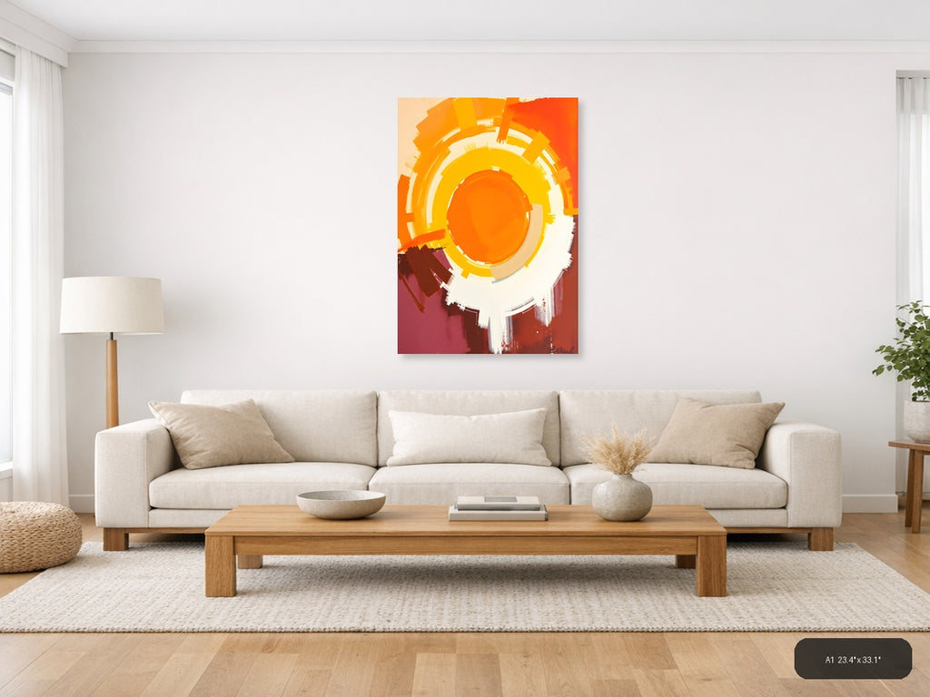 Abstract Concentric Circles Orange Yellow Wall Art — A1 / Living Room