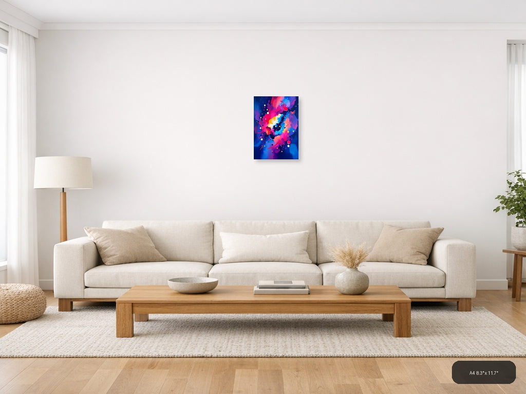 Vibrant Abstract Neon Galaxy Map Wall Art — A4 / Living Room