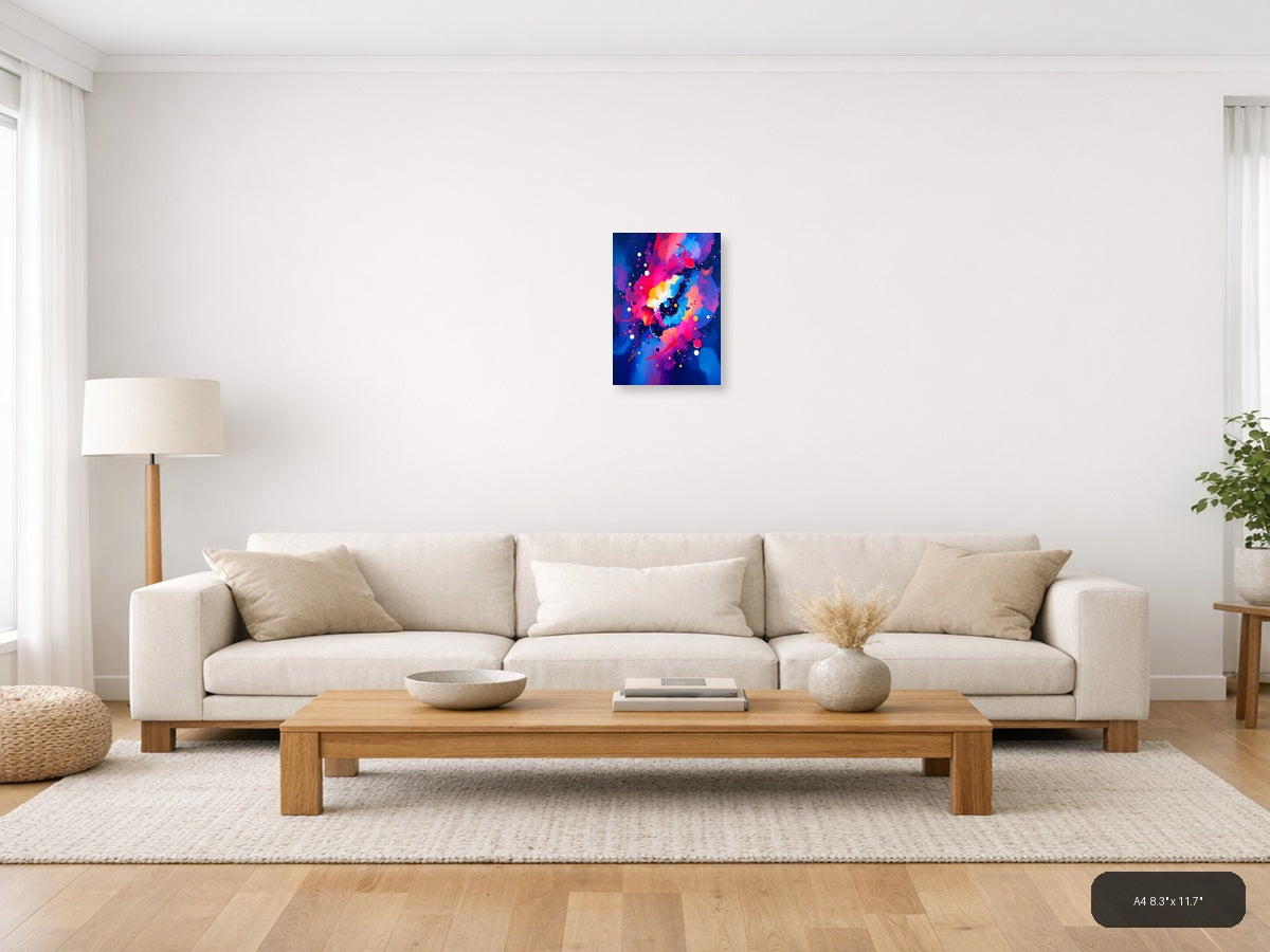 Vibrant Abstract Neon Galaxy Map Wall Art — A4 / Living Room