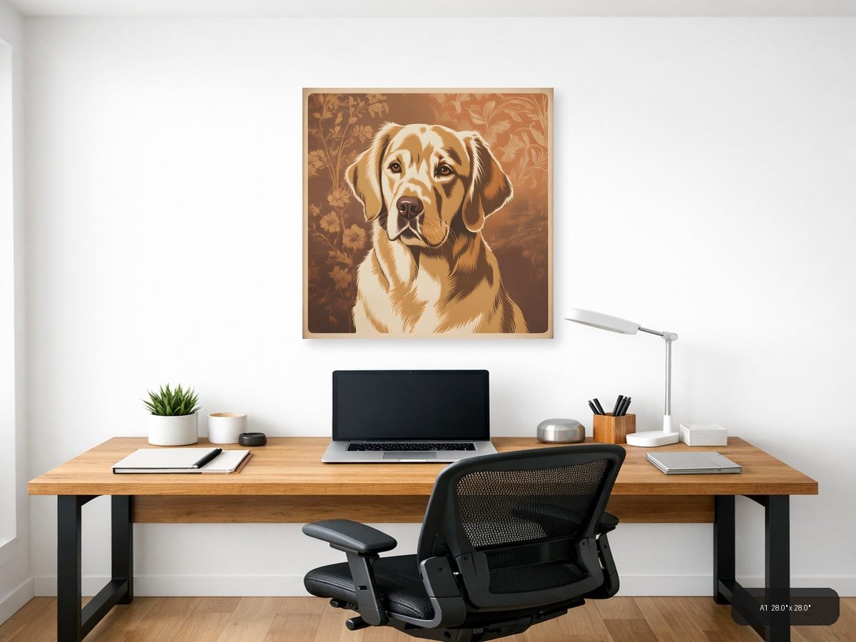 Vintage Golden Retriever Portrait Square Wall Art — A1 / Office