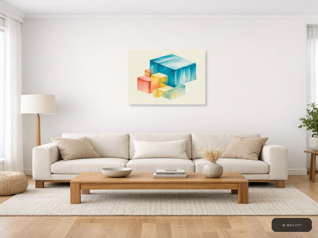Colorful Geometric Watercolor Blocks Wall Art — A3 / Living Room