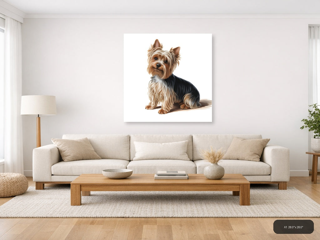 Yorkie Portrait: Tan and Black Terrier Minimalist Wall Art — A1 / Living Room