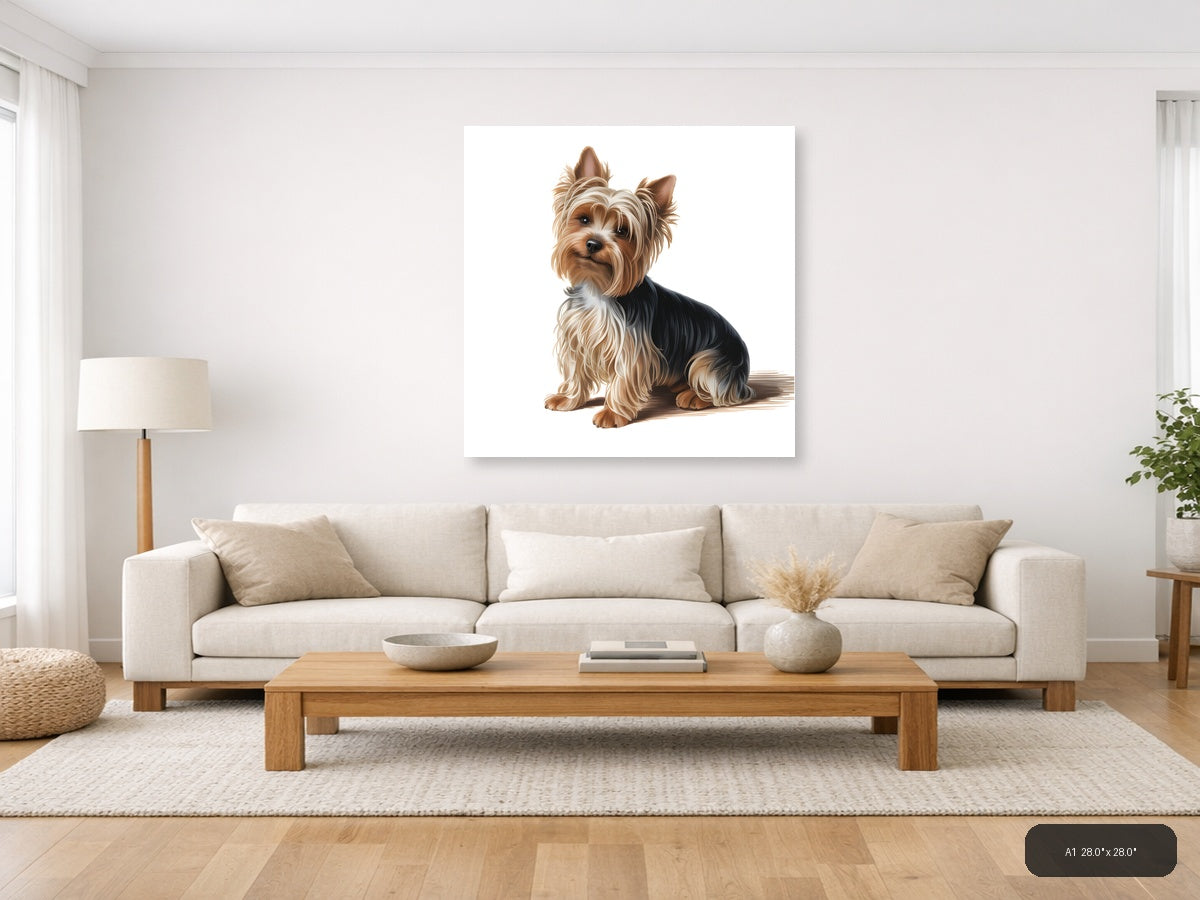 Yorkie Portrait: Tan and Black Terrier Minimalist Wall Art — A1 / Living Room