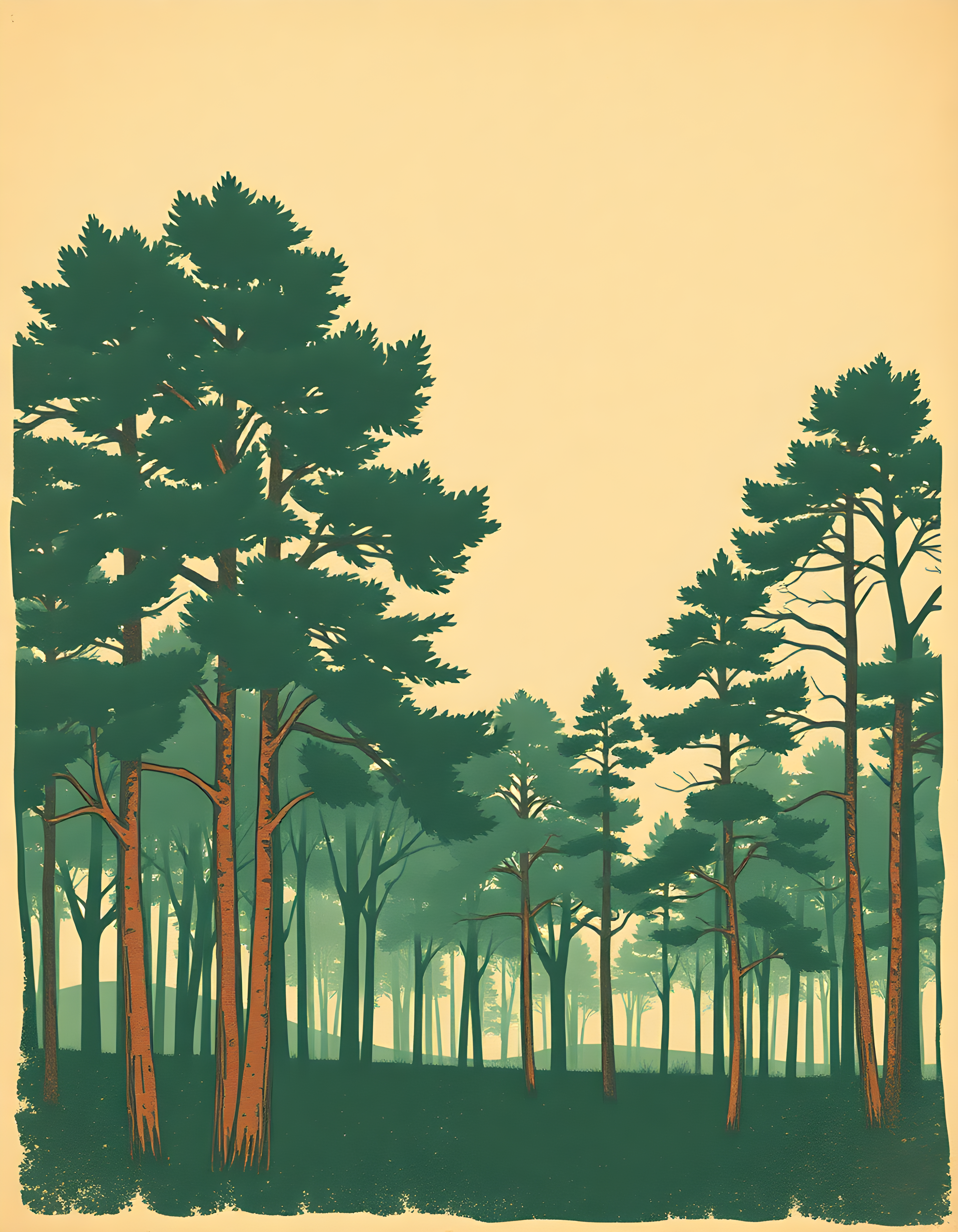 Vintage Forest Trees Landscape Silhouette Wall Art