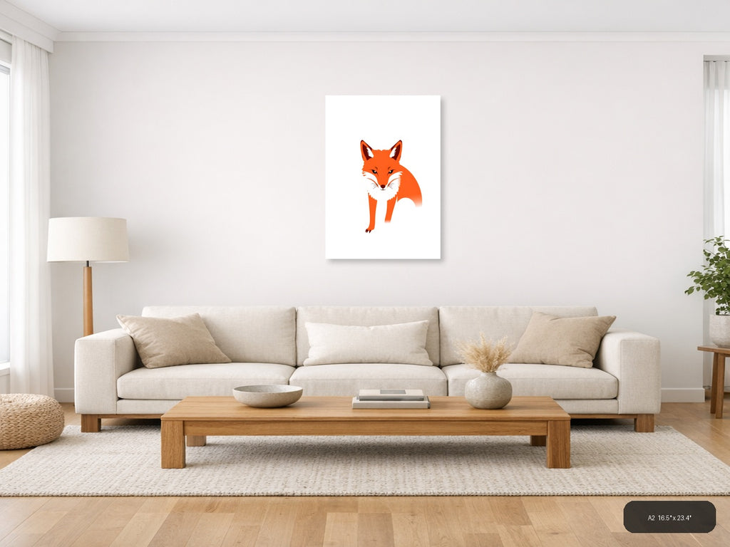 Minimalist Orange Fox Portrait Wall Art — A2 / Living Room