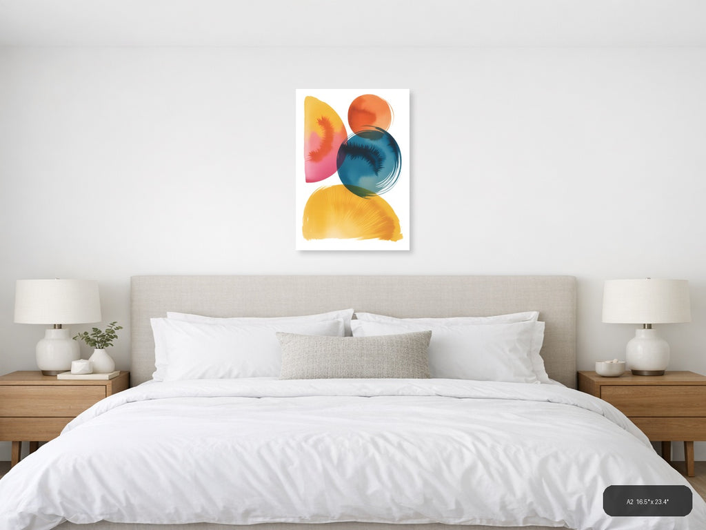 Colorful Abstract Watercolor Circles & Shapes Wall Art — A2 / Bedroom
