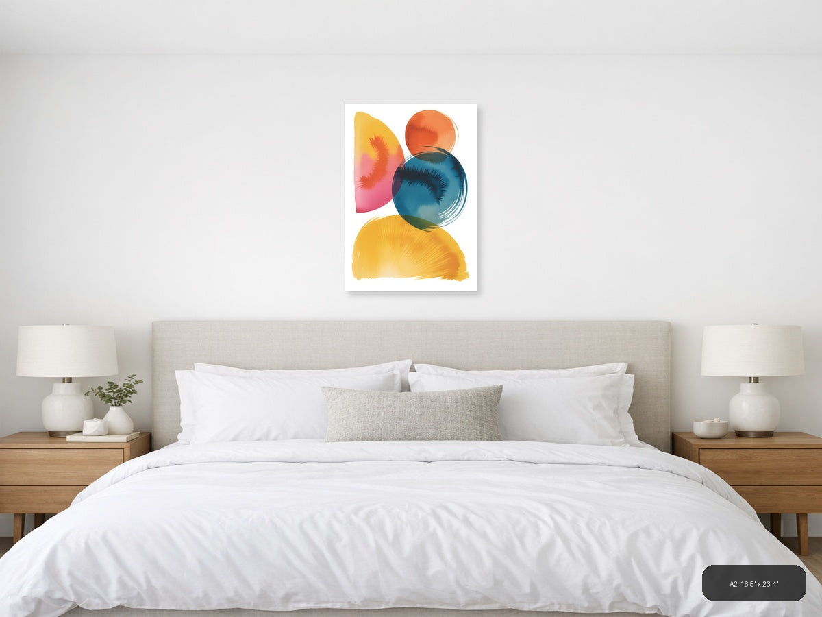 Colorful Abstract Watercolor Circles & Shapes Wall Art — A2 / Bedroom