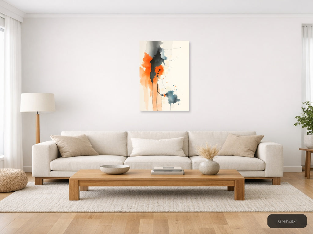 Abstract Watercolor Figure in Orange and Black Wall Art — A2 / Living Room