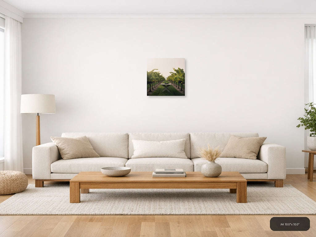 Vineyard Table Minimalist Landscape Wall Art — A4 / Living Room