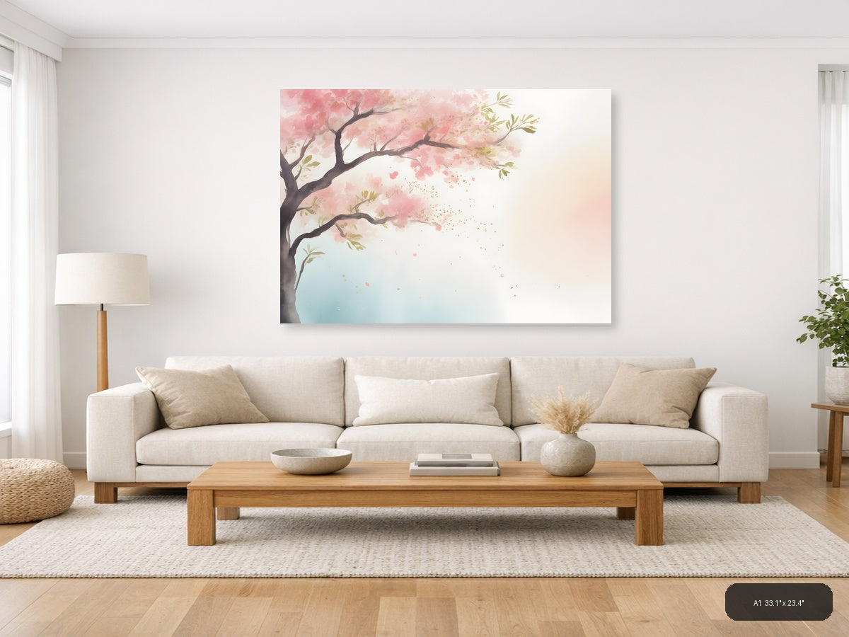 Cherry Blossom Tree Watercolor Landscape Wall Art — A1 / Living Room