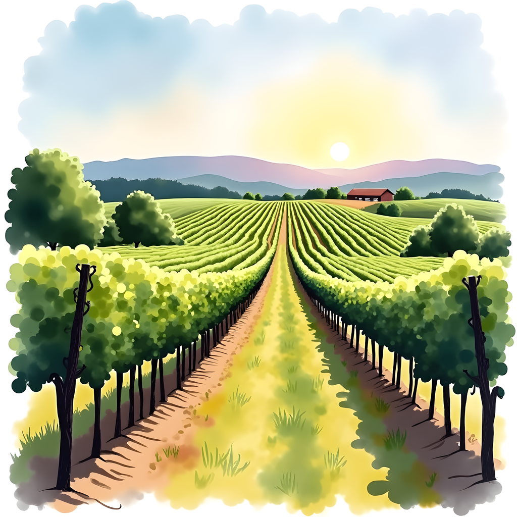 Vineyard Landscape Watercolor Wall Art