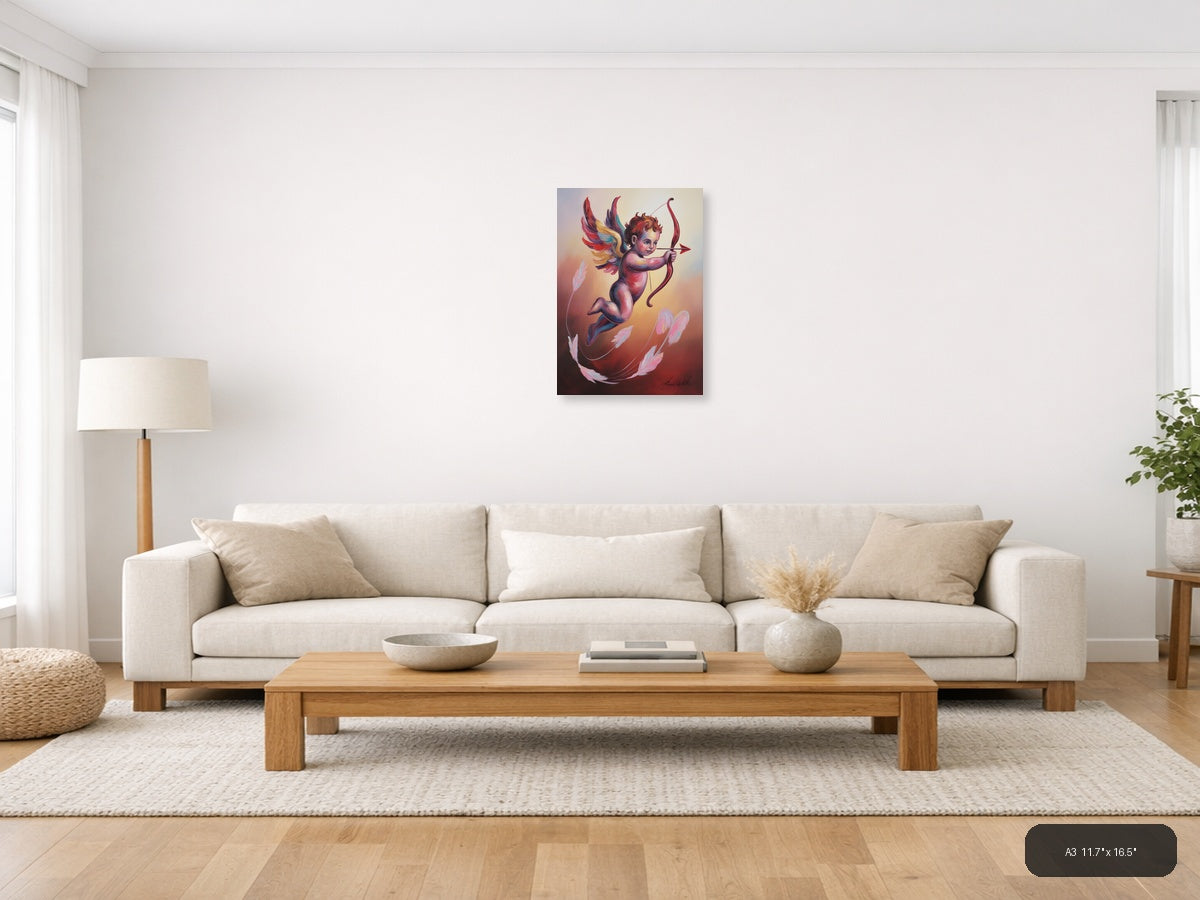 Colorful Cupid Angel with Bow Abstract Portrait Wall Art — A3 / Living Room